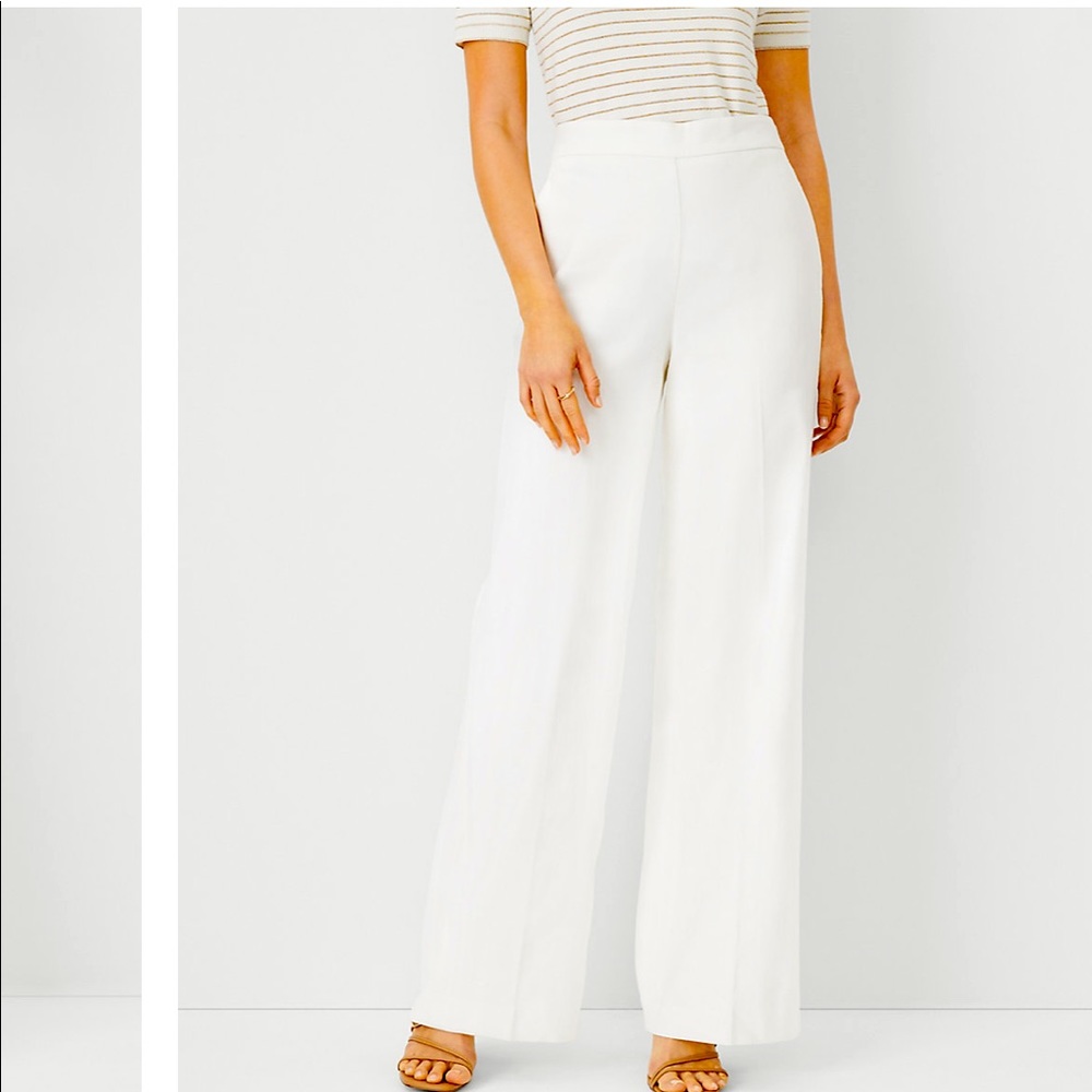White Wide Leg Pant In Herringbone size 12